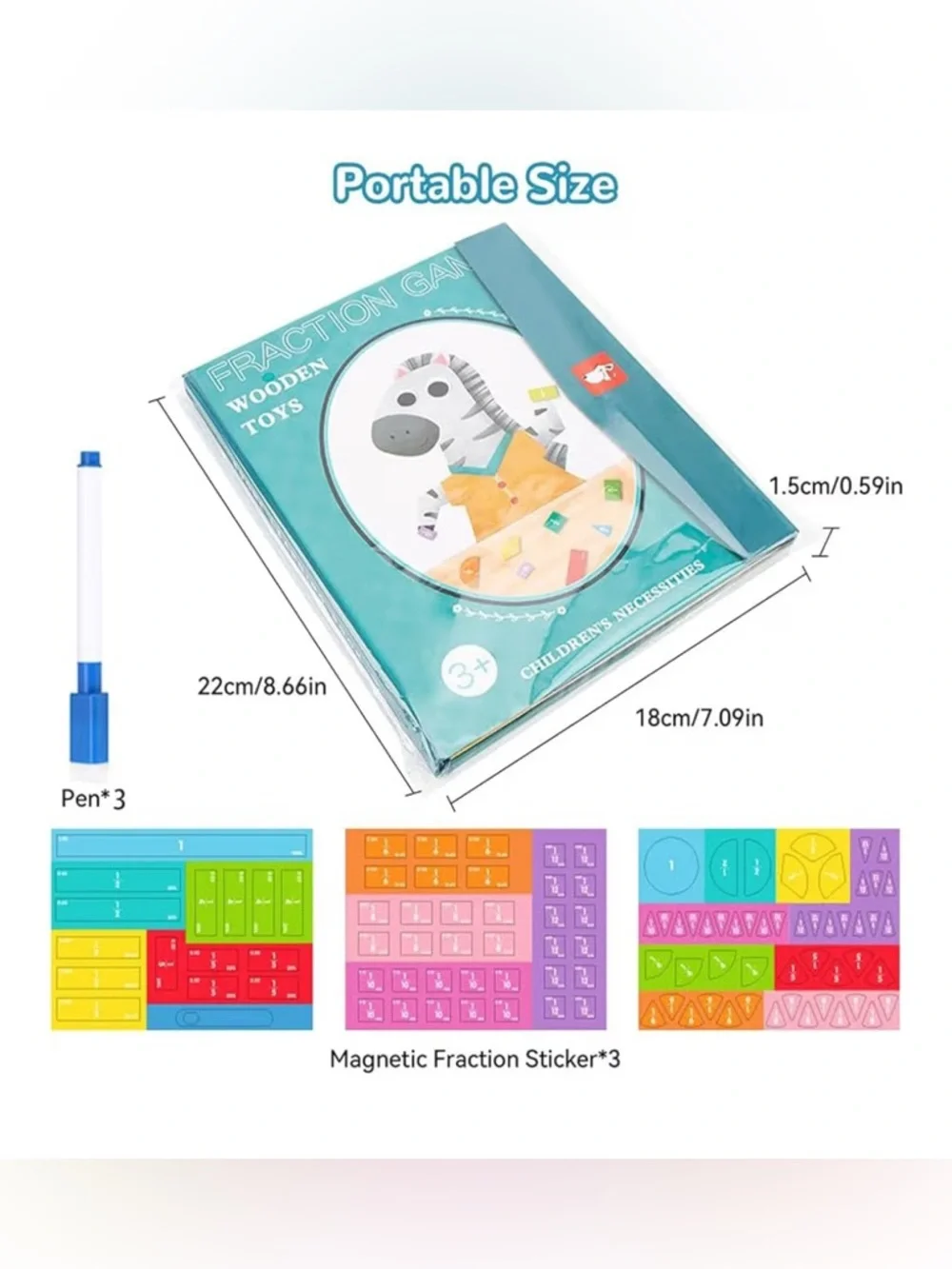 NEW Magnetic Fraction Demonstration Book Educational Puzzle Magnet Set *open*